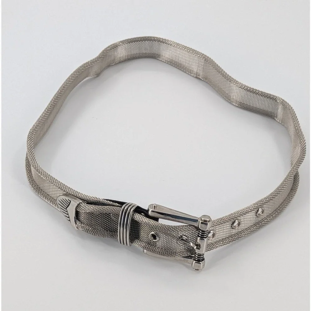 Vintage 80s Donna Katz Silver Metal Mesh Belt Western Ranger Buckle Boho‎ Size M